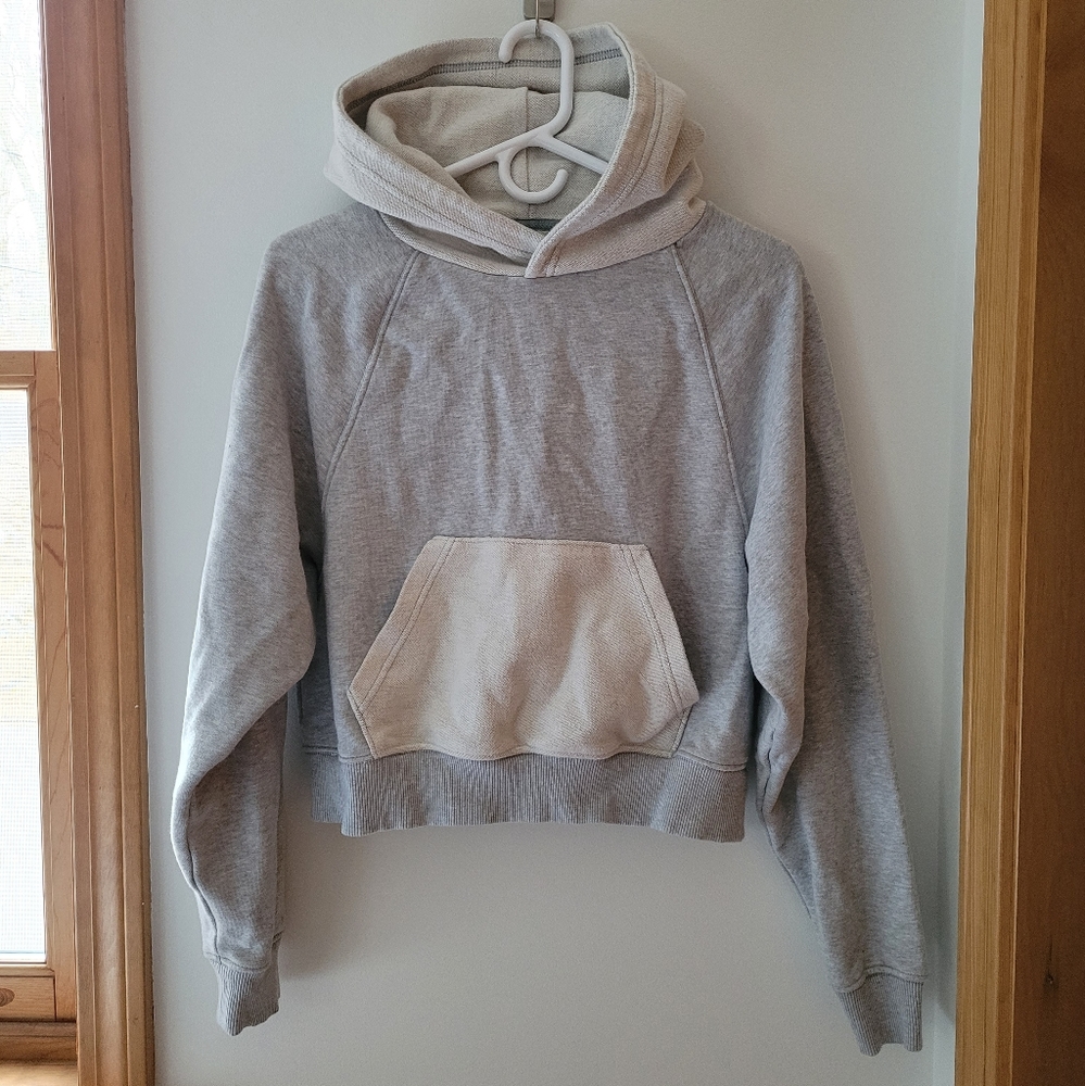 Aerie Luxe Inside Out Cropped Hoodie Gray